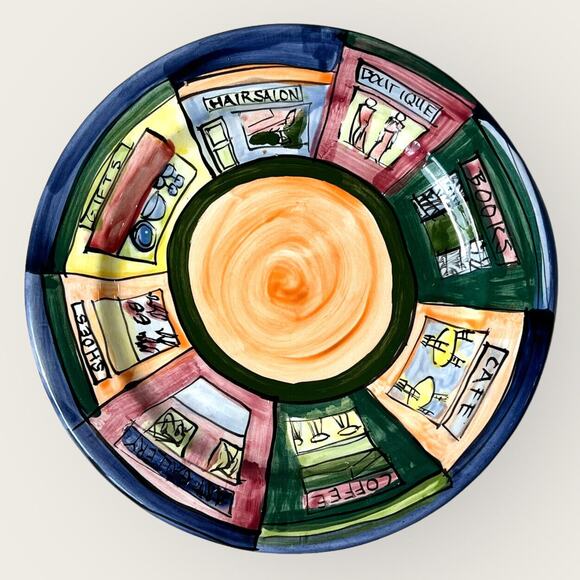 Colorful Decorative Ceramic Plate Hand Painted Wall Decor Artsy Kitchen Unique - Picture 1 of 12